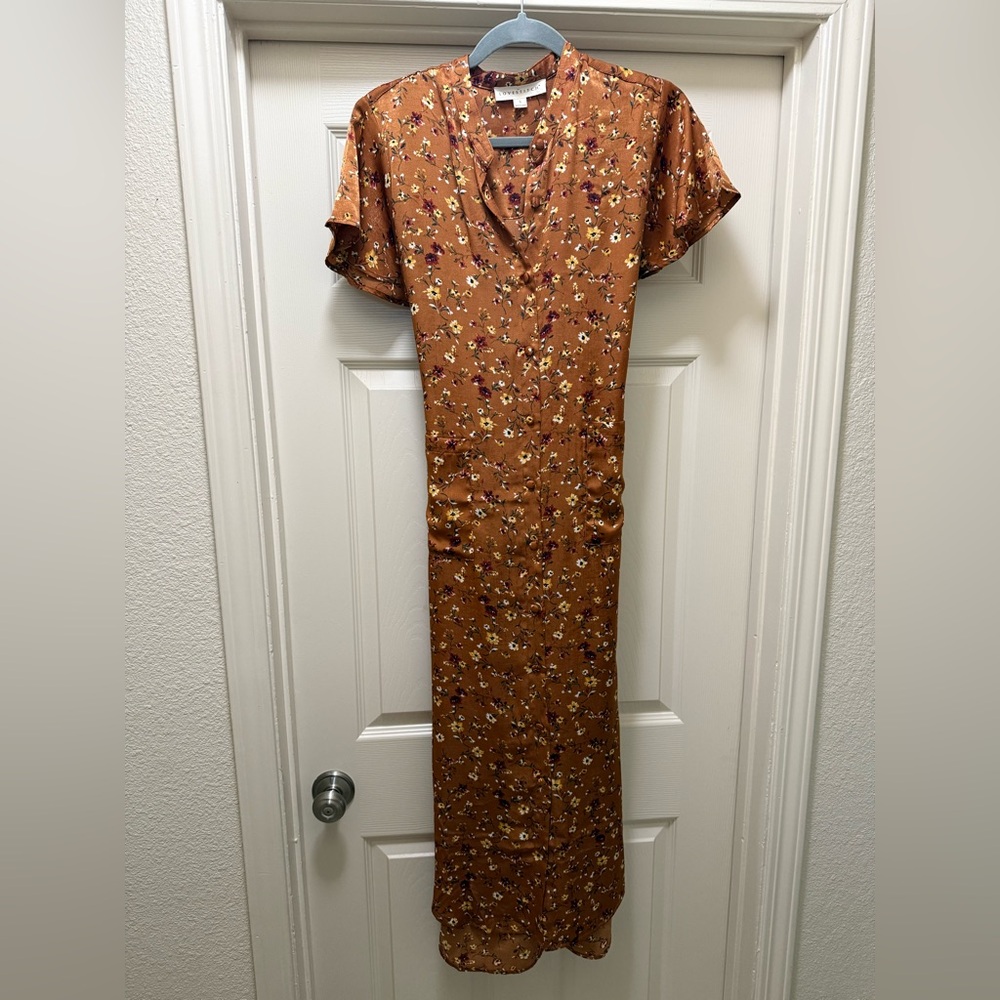 Lovestitch Rust Floral Button-Front Maxi Dress